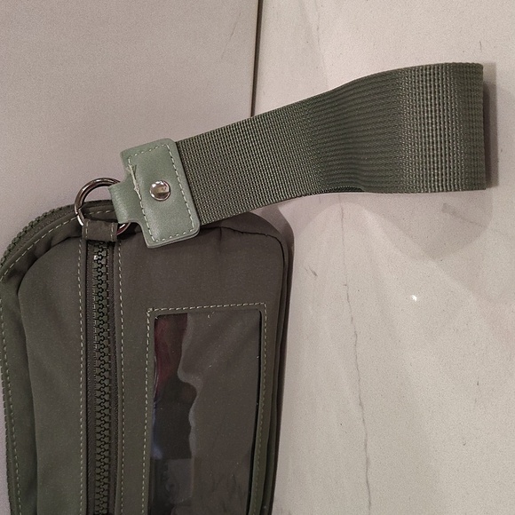 Olive Green Clutch with Detachable Canvas Strap Multiple Pockets - Picture 6 of 12